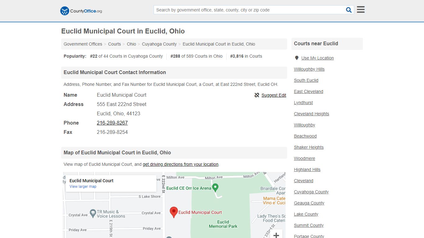 Euclid Municipal Court - Euclid, OH (Address, Phone, and Fax)